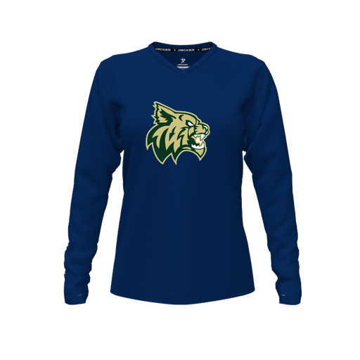 [FTLVCFNV-FYXS-LOGO1] Decker Comfort T-Shirt (Female Youth XS, Navy, V Neck, Logo 1, Long Sleeve)