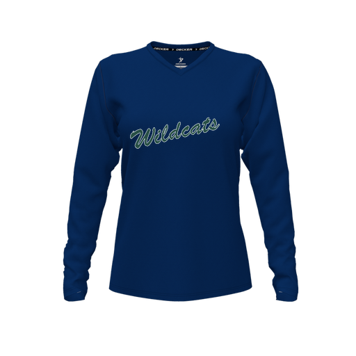 [FTLVCFNV-FYXS-LOGO2] Decker Comfort T-Shirt (Female Youth XS, Navy, V Neck, Logo 2, Long Sleeve)