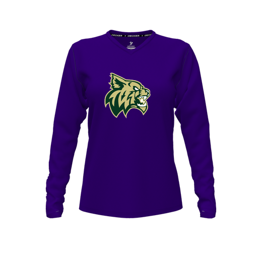 [CUS-DFW-TEES-CMF-VNK-LSL-PUR-FYXS-LOGO1] Decker Comfort T-Shirt (Female Youth XS, Purple, V Neck, Logo 1, Long Sleeve)