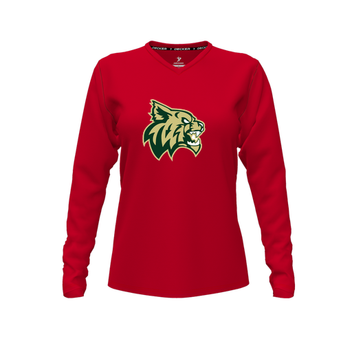 [FTLVPTRD-FYXS-LOGO1] Decker Performance T-Shirt (Female Youth XS, Red, V Neck, Logo 1, Long Sleeve)