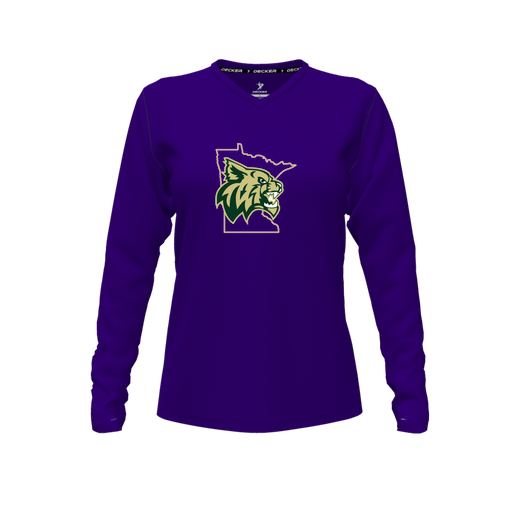 [FTLVPTPP-FYXS-LOGO3] Decker Performance T-Shirt (Female Youth XS, Purple, V Neck, Logo 3, Long Sleeve)